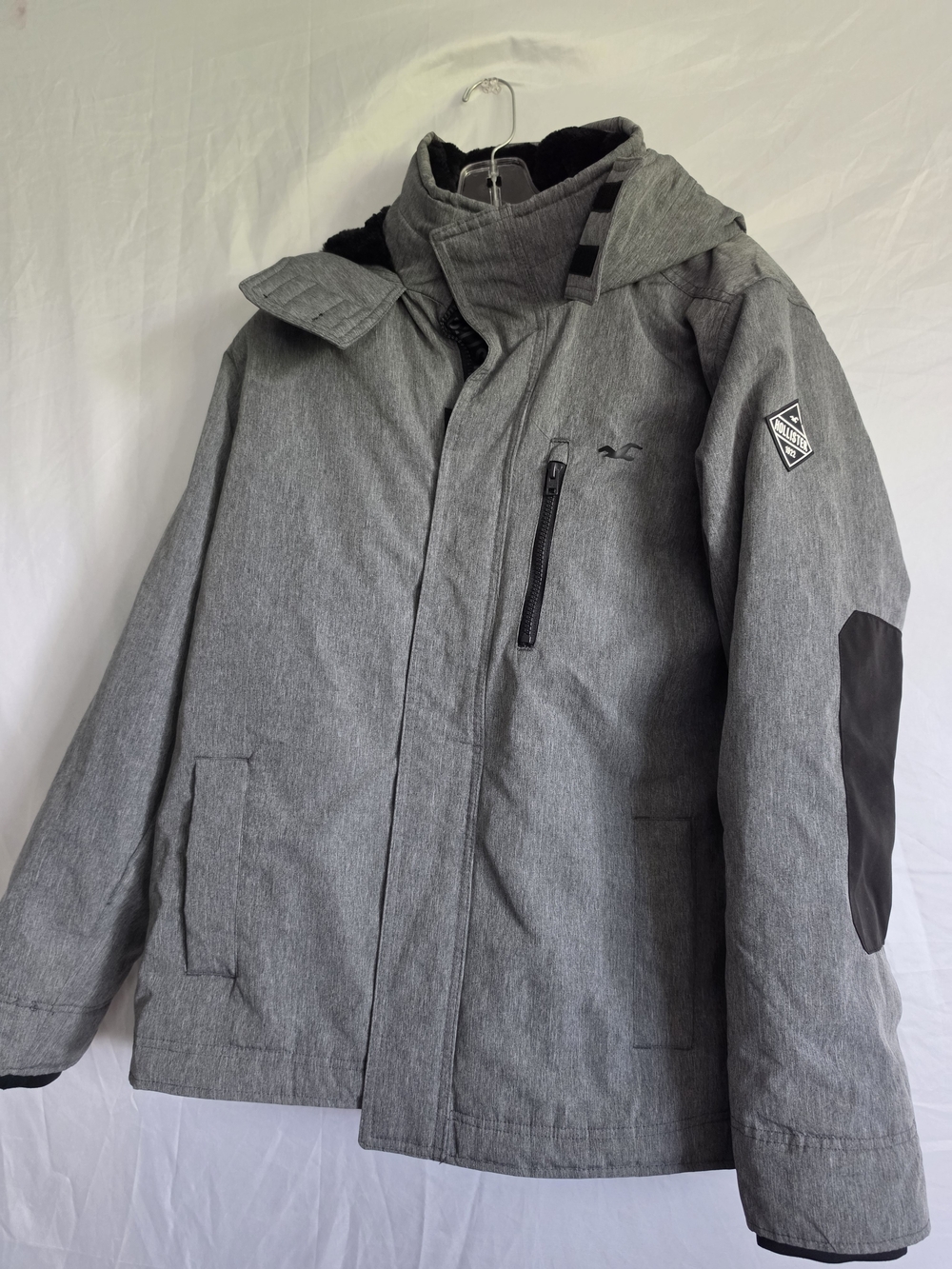 Hollister's Men’s large All Weather Hooded Coat Jacket Sherpa Lined Zip Gray